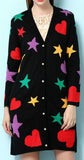 Multi Colored Shape Printed Long Cardigan Sweater in Black - DESIGNER INSPIRED FASHIONS
