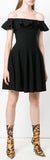 Off-Shoulder Ruffle Flared Knit Dress, Black