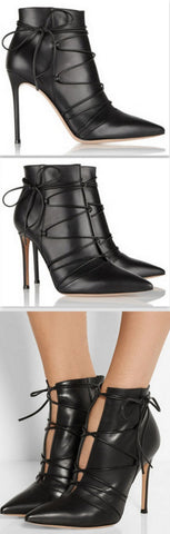 Lace-up Leather Ankle Boots in Black - DESIGNER INSPIRED FASHIONS