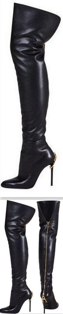 Zipper-Heel Over-the-Knee Leather Boot