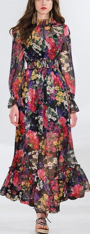 Smocked Floral Print Maxi Dress