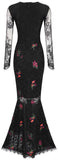 Floral-Embroidered Black Lace Gown