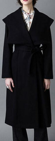 Capelet Wool Wrap Coat in Black - DESIGNER INSPIRED FASHIONS