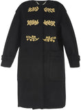 Black Regimental Collarless Wool Coat - DESIGNER INSPIRED FASHIONS