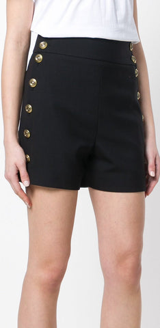 Button-Detailed High Rise Shorts, Black