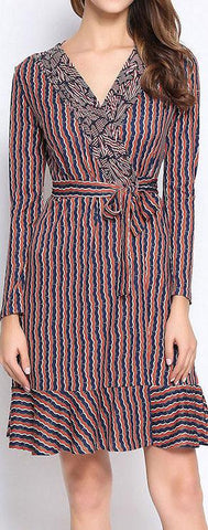 Wavy Print Wrap Dress