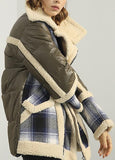 Tartan Shearling Paneled Padded Coat