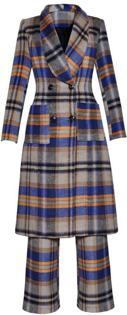 Plaid Wool Coat and Pant Set