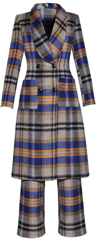 Plaid Wool Coat and Pant Set