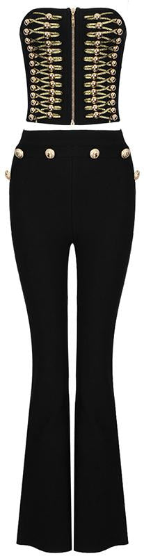Button-Embellished Strapless Top and Pant Set