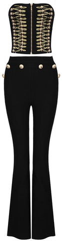 Button-Embellished Strapless Top and Pant Set