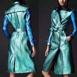 Metallic Textured-Leather Trench Coat - DESIGNER INSPIRED FASHIONS