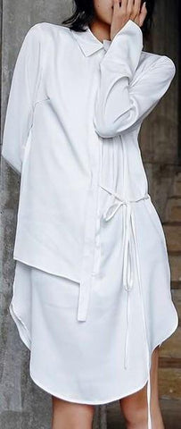 Long White Asymmetric Shirt - DESIGNER INSPIRED FASHIONS