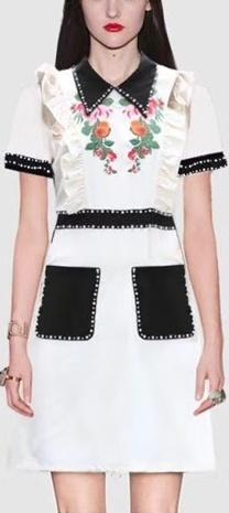 Floral-Embroidered Embellished Ruffle Mini Dress