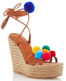'Holi' Pom Pom Wrap Wedge Sandals - DESIGNER INSPIRED FASHIONS