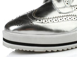 Leather Wedge Platform Oxford Shoes in Black or Silver - DESIGNER INSPIRED FASHIONS