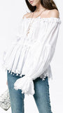 Floral-Trimmed Off-Shoulder Blouse