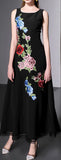 Long Black Floral-Embroidered Dress