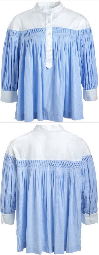 Striped Pleated Blouse - DESIGNER INSPIRED FASHIONS