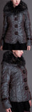 Crinkle Metallic Quilted Jacket with Fur Collar, Purple