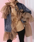 Ruffled Velour Padded Coat