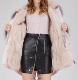 Fox Fur Lined Parka Coat - Pink, White, Blue