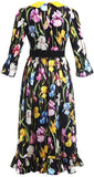 Iris Print Lace-Trim Midi Dress