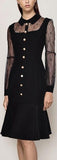 Black Lace-Paneled Buttoned Dress