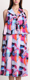 Chiffon & Silk-Blend Multi Colored Ruffled Sleeveless Midi Dress