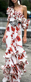 'Victoria Falls' Crepe Ruffle Floral Printed Dress