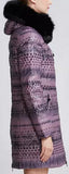 Printed Paneled Puffer Coat, Purple