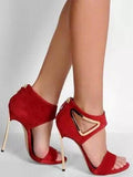 Red Suede Heeled Sandals - DESIGNER INSPIRED FASHIONS