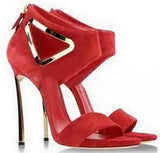 Red Suede Heeled Sandals - DESIGNER INSPIRED FASHIONS