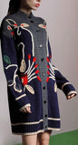 Long Embroidered Wool Knit Cardigan Sweater