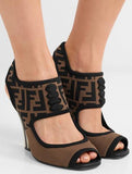 Logo-Jacquard Stretch-Mesh Sandals, Black and Brown