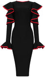 Contrast-Trim Ruffled Cut-Out Stretch Knee-Length Dress, Black or White
