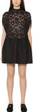 Black Boxy Scalloped Lace-Top Mini Dress