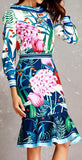 Floral Print Blouse and Flared Fitted Skirt Set