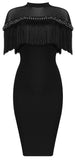 Black Fringed Embellished Fitted Mini Dress