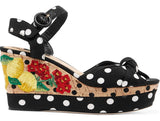 Embroidered Polka-Dot Crepe and Cork Sandals - DESIGNER INSPIRED FASHIONS