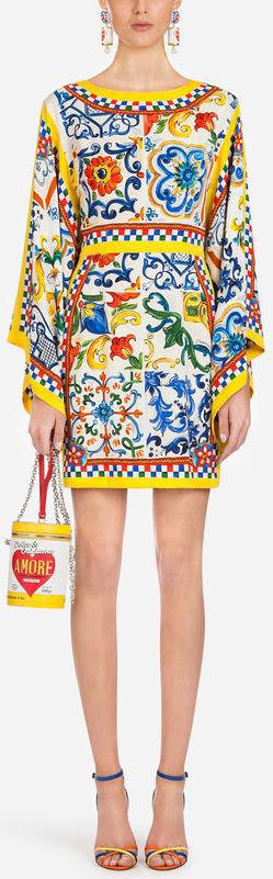 Printed Knee-Length Wide-Sleeve Tunic Dress