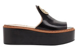 Logo Leather Wedge Sandals - Black or White