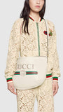 Print Half-Moon Hobo Bag, White