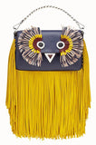 Blue Leather Micro Bag with Fringe