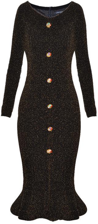 Glitter Knit Embellished-Buttons Midi Dress