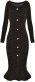 Glitter Knit Embellished-Buttons Midi Dress