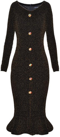 Glitter Knit Embellished-Buttons Midi Dress