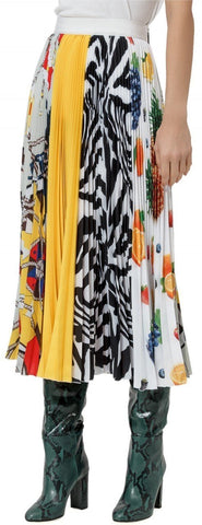 Patchwork Pleated Midi Skirt