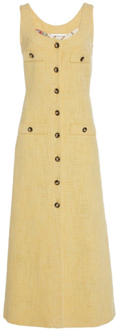 Button-Embellished Tweed Midi Dress