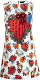 Heart Printed Floral-Appliques Mini Dress